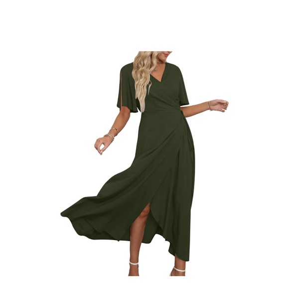 Deep Self Womens V Neck Short Sleeve Split Wrap Maxi Dress Waist - Picture 2 of 10